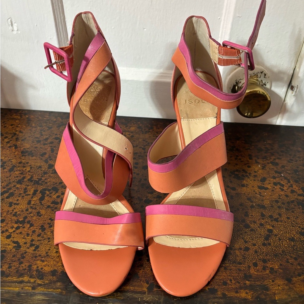 Isola Orange Sandals with Pink Trim Strappy Heels